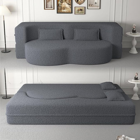 Foldable Sofa Bed2 in 1 Convertible Cloud Loveseat Sleeper Sofa BedTeddy Floor Sofa with 2 PillowsSofas &amp Couches for Living RoomGuest BedPlayroomno Assembly Required Cloud Couch (Grey)