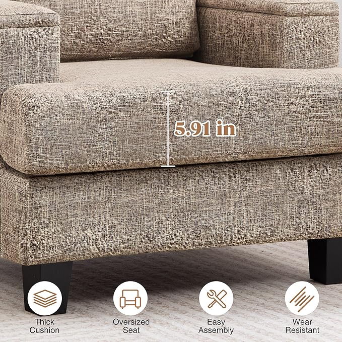 Accent Chairs Set of 2 with Armrest Storage Modern Upholstered Reading Living Room Chairs Comfy Large Armchairs Fabric Single Sofa Chair for Bedroom (Yellowish Brown)