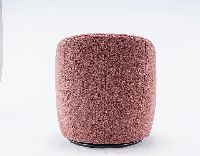 360 Degree Swivel Chair Teddy Fabric Modern Bucket Chair with Black Powder Coated Metal Ring for Living Room Bedroom (Red)