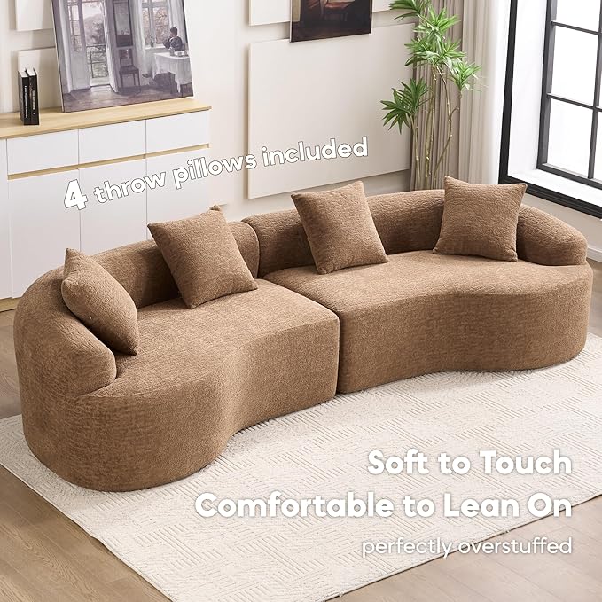 Curve Modular Sofa Couch Deep Seat Cloud Couch No Assembly Required Sofa Set Chenille Fabric 4-Seater Comfy Cloud Couches for Living Room Apartment Office-Caramel | Lasting Support