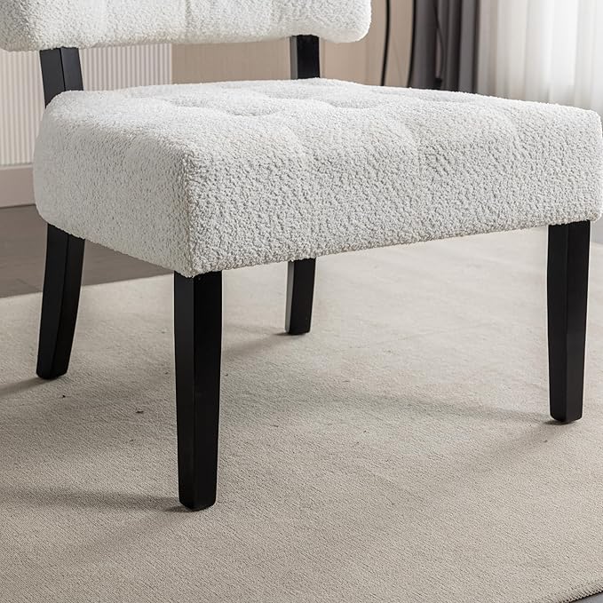 Roundhill Furniture Movile Boucle Tufted Accent Chair with Oversized Seating White