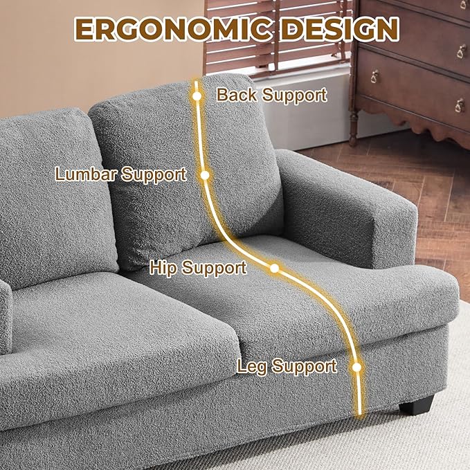 Furnimart 63 Loveseat Couch Modern Deep Seat Sofa for Living Room Comfy Love Seat Couches for Small Spaces Removable Sofa Cover Small Two Seater Couch for Bedroom Office Faux Fur Dark Grey