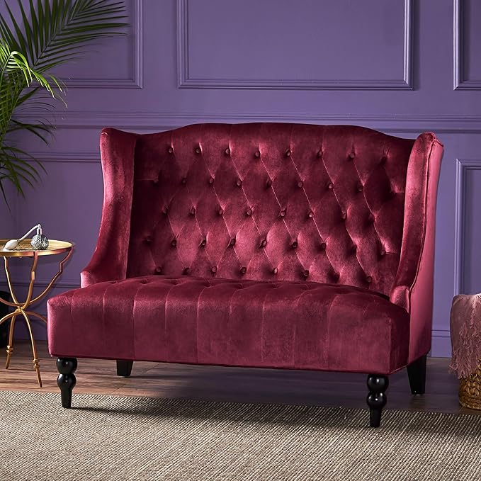 Small Velvet Loveseat Sofa Settee 50.25-inch 2 Seat Modern Victorian Sofas Couch with Buttoned Tufted Wingback Upholstered Banquette Dining Bench for Dining Living Room Hallway (Hot Pink)