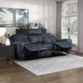 Lexicon Modern Double Recliner Sofa Faux Leather Reclining Sofa with Center Drop-Down Cup Holders Storage Pouch Receptacles USB Ports Manual Recliner Couch for Living Room/Office/Apartment Blue