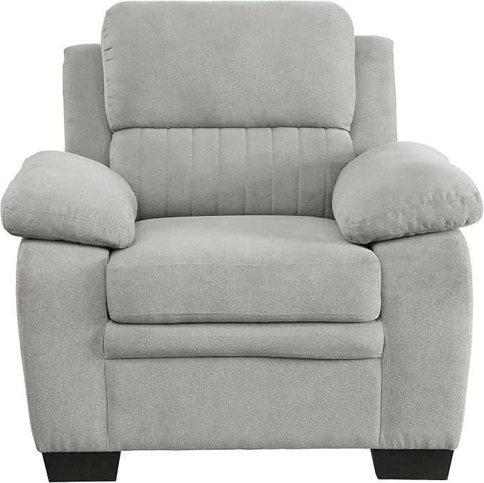 Plush Gray Textured Fabric Chair - Modern Channel Tufting - Solid Wood Frame - Living Room Accent Chair