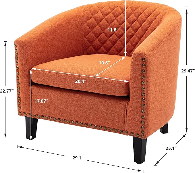 Artificial leather sofa chair barrel-shaped armchair side chair nail head decoration and diamond net backrest suitable for living room bedroom waiting room office and reading chair. (Orange)