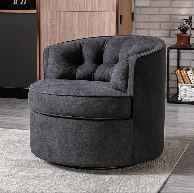 33” Wide Swivel Barrel Chair Comfy Tufted Back Accent Round Barrel Chair Leisure Chair for Living Room Bedroom Hotel