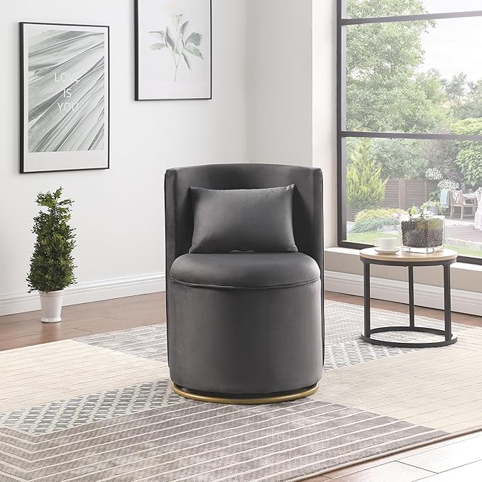 360° Swivel Accent Chair Velvet Chair with Storage Function Curved Chair with Gold Metal Base Accent Chair for Living Room Bedroom Home OfficeApartment-Grey