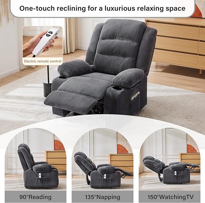 Power Recliner Chair with Cup Holders Electric Recliner Chair for Adults Living Room Reclining Chair Home Theater Seating Lounge Chair (2 Stripe Gray)