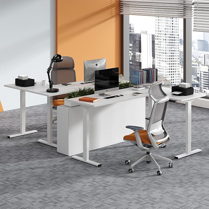 SANODESK Electric Height Adjustable 3 Leg Corner Desk Frame up to 220lbs Sit Stand Ergonomic L Shaped Frame Only White