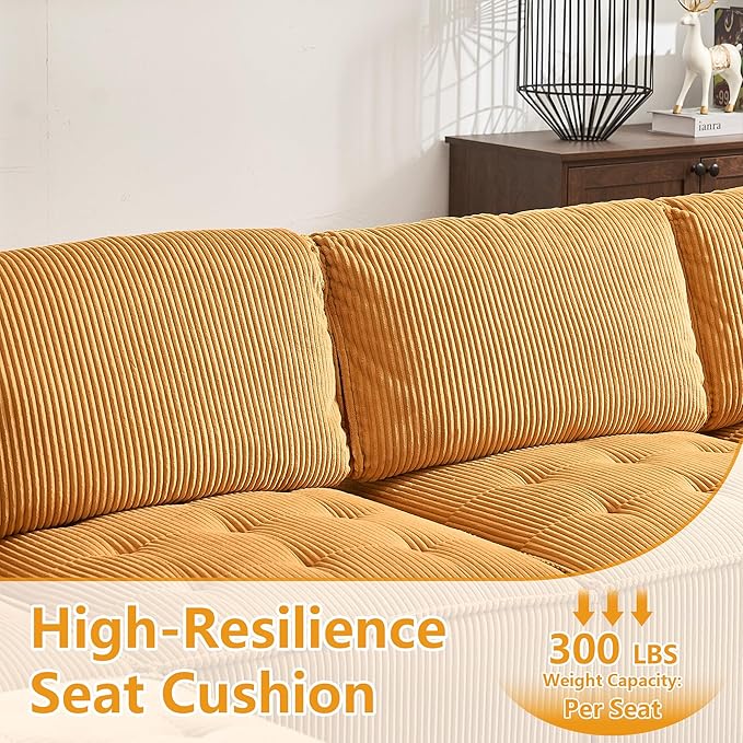 121 U Shaped Modular Sectional Sofa Couch 6 Seat Convertible Upholstered Deep Seat Sleeper Sofa with Chaise Lounge Cloud Couch for Living Room Mustard Yellow