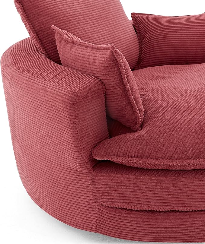 Merax 360° Swivel Sofa Chair 57.5 Swivel Accent Barrel Chair with Dual-Layer Cushion Design Modern Corduroy Leisure Sofa Round Chaise Lounge with 3 Removable Pillows for Living Room Bedroom