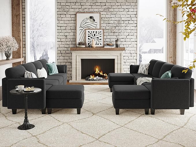 Modular Sectional Sofa Comfy Cloud Couch Sectionals Convertible Modular Couch with High Density Memory Foam 6 Seat U Shaped Sectional Couches for Living Room Washable Cover Black | Comfortable C