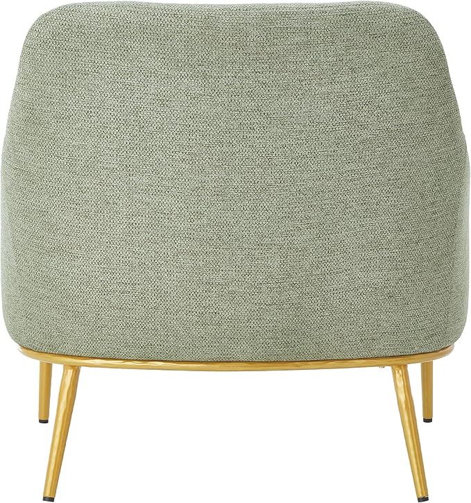 Modern Accent Chair with Curved Backrest Chenille Fabric Upholstered Armchair with Gold Metal Legs Single Sofa Chair for Living Room Reading Corner (Green14)