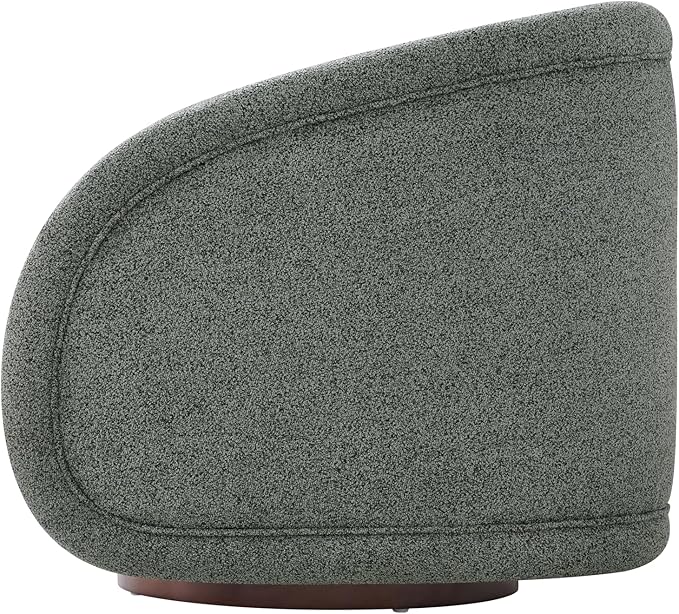 Scott Living Sabbo Green Bouclé Swivel Chair with Walnut-Finished Solid Wood Base Comfy Swivel Accent Chair Upholstered Lounge Sofa Chair for Living Room/Bedroom Gray Green + Walnut