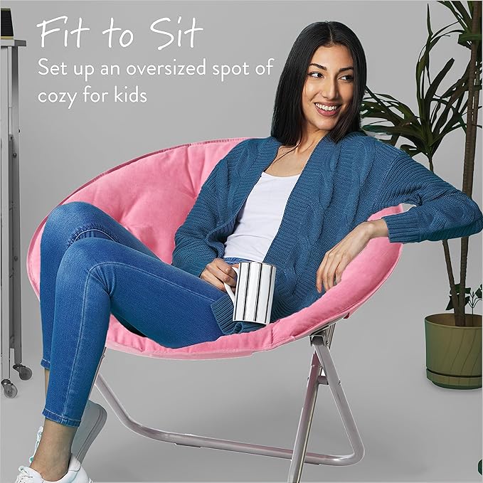 Urban Lifestyle Microsuede Saucer Chair for AdultsPink Cozy Folding Accent Chair for Bedroom Dorm or Lounge