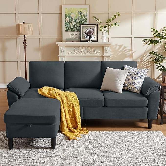 80 Convertible Sectional Sofa Small L Shaped 3 Seat Couch with Reversible Chaise Modern Fabric Sofa Couches for Living Room Apartment and Small Space Dark Grey