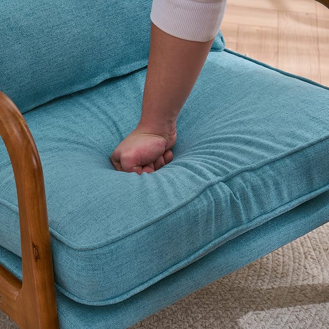 Mid Century Modern Accent Chair with Wood Frame Upholstered Living Room Chairs with Waist CushionLounge Reading Comfy Arm Chair for Living RoomEasy AssemblyTeal