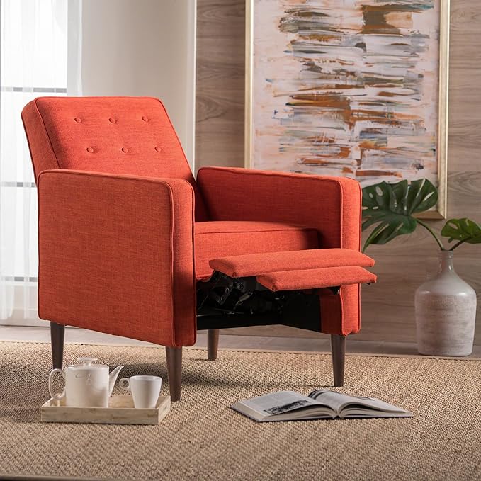 Mid-Century Fabric Rocker Recliner Chair with Tufted Design Adjustable Single Recliner Sofa with Thicker Seat Cushion with Pocket for Living Room Bedroom Apartment (Orange Style1)