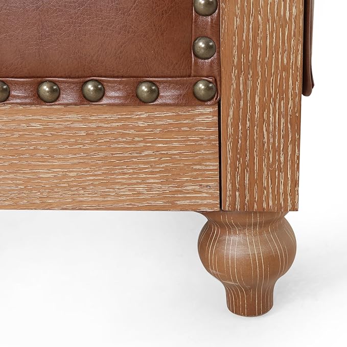 Merax 3 Seat PU Chesterfield Sofa Retro Style Upholstered Leather Couch Rolled Arm for Living Room Bedroom Office Light Brown