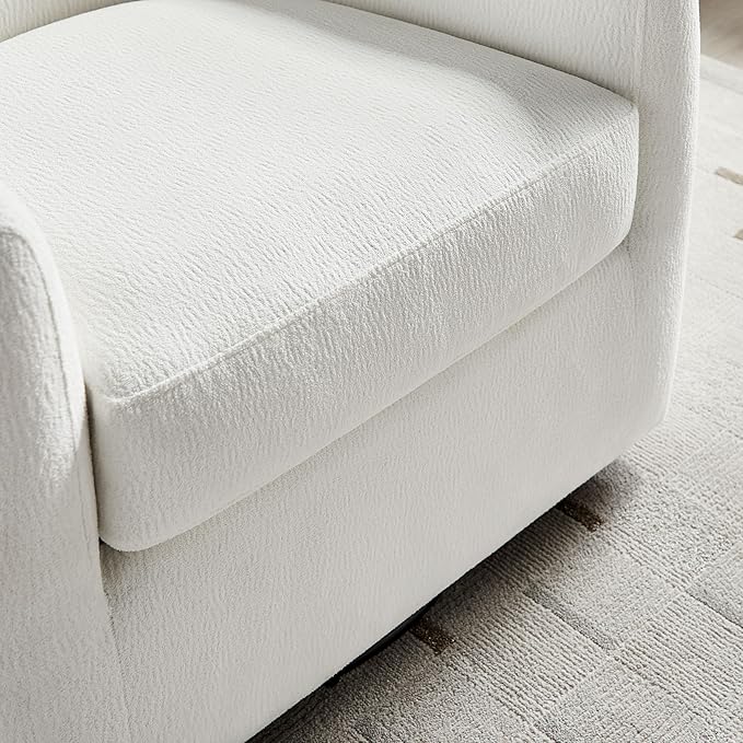 360° Swivel Accent Chair Comfy Swivel Barrel Chairs Modern Upholstered Arm Chair for Living Room Bedroom Apartment (White)