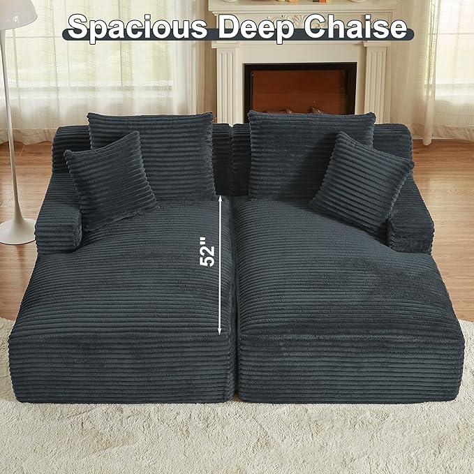 78” Oversized Double Chaise Lounge Indoor Corduroy Sleeper Sectional Couch Upholstered Boneless Cloud Sofa Deep Seat Comfy Plush Chair Bed for Living Room