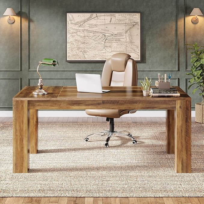 Tribesigns 63-Inch Executive Desk Large Office Computer Desk Simple Workstation Writing Table Study Table for Home Office Rustic Brown