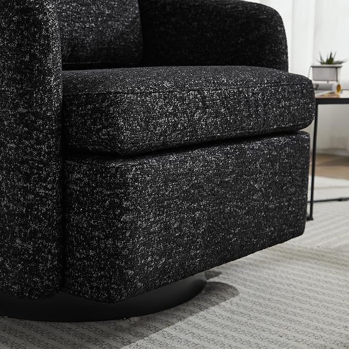 Moden Swivel Accent Chair 360 Degree Round Swivel Barrel Chair with Pillow Upholstered Comfy Barrel Armchair Single Club Sofa Chair for Living Room Bedroom Reading Room (Black)