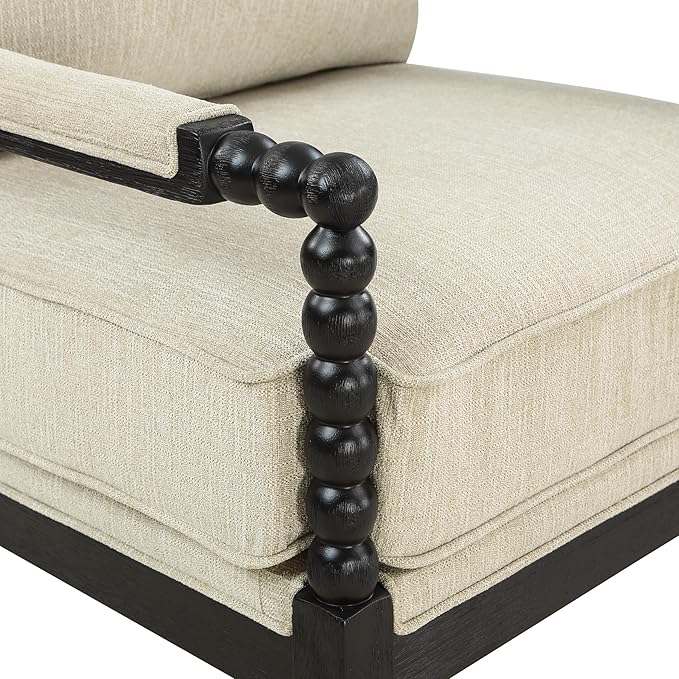 OSP Home Furnishings Eliza Spindle Accent Chair Linen Fabric with Black Wood