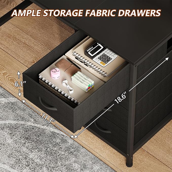 TVU 78 2 Person Desk with 8 Fabric Drawers Long Computer Desk Home Office Desk with Storage Two Person Double Desks with Power Outlets Brown and White