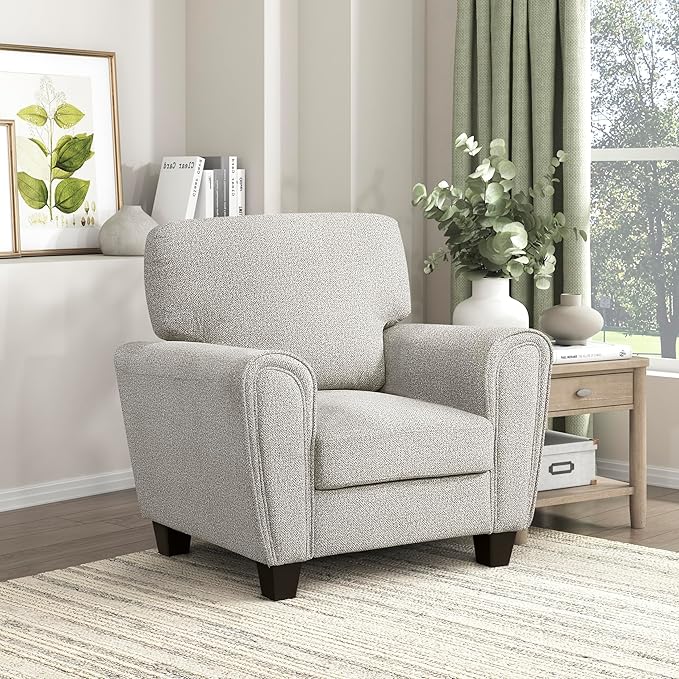 Lexicon Chenille Upholstered Accent Chair Modern Living Room Chair with Removable Back Cushion Cover Track Arms for Office/Bedroom/Apartment Easy Assembly Gray