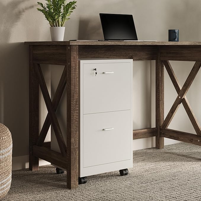 Lavish Home File Cabinet - 2-Drawer Cabinet with Lock and Deep Drawer Storage - Rolling Filing Cabinet for Under The Desk Home or Office (White)