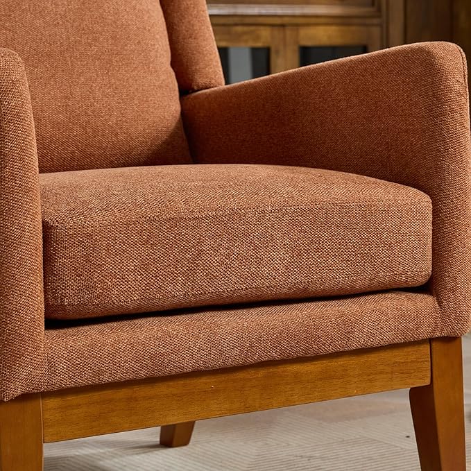 26.18 Wide Modern Accent ChairPolyester Blend High Back Reading ChairUpholstered Armchair Club ChairSingle Sofa with Wood Legs for Living RoomBedroomReading RoomOfficeOrange