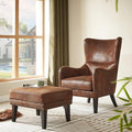 Mid-Century Modern Accent Chairs with Ottoman Footstool Set Wingback Club Chair with Footrest Set Nailhead Trim | Solid Wood | Vintage Distressed Including Chair and Ottoman