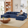 133.5 Modular Sectional Sofa with Movable Chaises Boneless Couches with Cup Holders for Living RoomOversized U Shaped Sectional Couch Modern Cloud Corner Sofa with Storage 6 Seater- Blue