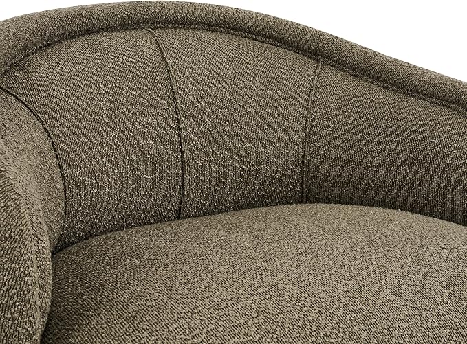 Scott Living Amanda Carly Low Profile Accent Chair Round Backrest Side Chair Living Room Armchair with Boucle Fabric Cushion Comfy Reading Chair for Bedroom Wooden Single Lounge Sofa Dark Green