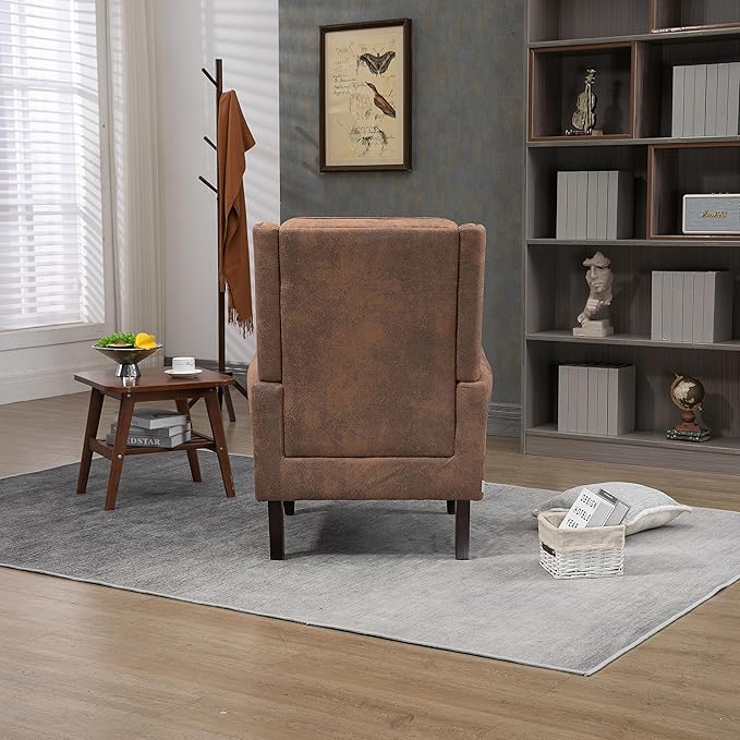 Bellemave Mid Century Wingback Chair PU Leather Button Tufted Upholstered Accent Armchair with Wood Legs Modern Living Room Chairs with High Back Leisure Single Sofa Chair for BedroomClub（Coffee）