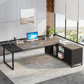 Tribesigns 70.8 Executive Desk with 55 File Cabinet Industrial L Shaped Computer Desk with Storage Shelves and Cabinet Large L Shaped Executive Desk for Home Office Retro Gray &amp Black