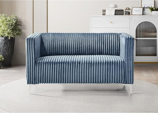 HOME DESIGN Gavin Velvet Square Arm Loveseat with Plush Cushions and Modern Upholstery Durable Frame Blue