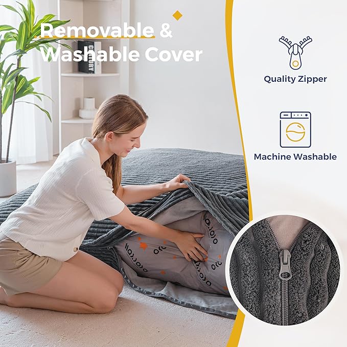 MAXYOYO Giant Bean Bag Chair with Pillow 3 in 1 Convertible Bean Bag Chair for Adults with Washable Cover Removable Floor Cushion Stuffed Floor Lounger for Living Room Bedroom Dark Grey Queen