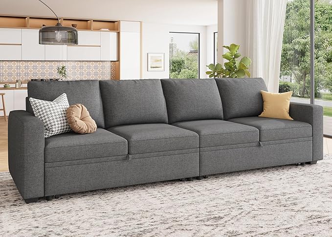 HONBAY Modular Sectional Sleeper Sofa Bed with Pull Out Bed Linen Convertible Sectional Couches for Living Room - Dark Grey