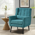 Modern Accent Chair Chenille Fabric Upholstered Tufted Side Wingback ChairMid Century Reading Chair Armchair with Waist Pillow Backrest for Living Room Bedroom (Teal)