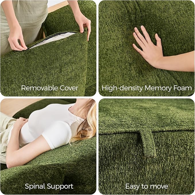 104 Modular Sectional Sofa with Deep Seat Comfortable Upholstery L Shaped Cloud Couch for Living Room 3-Seater Boneless Sofa with Movable Ottoman Removable Cover No Assembly Required Algae Green