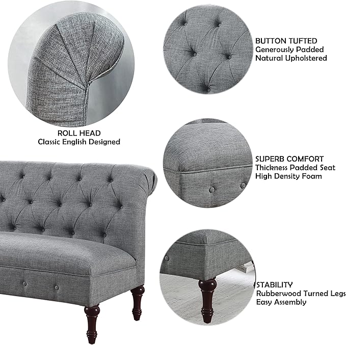 Rosevera Larkin Upholstered Tufted Fine Polyester Chair Loveseat Sofa Bench with Armless Design Easy Assembly for Living Room Bedroom Grey