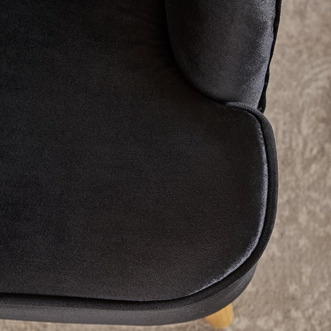 Modern Velvet Club Chair Mid Century Style Accent Armchair for Living Room or Bedroom Black