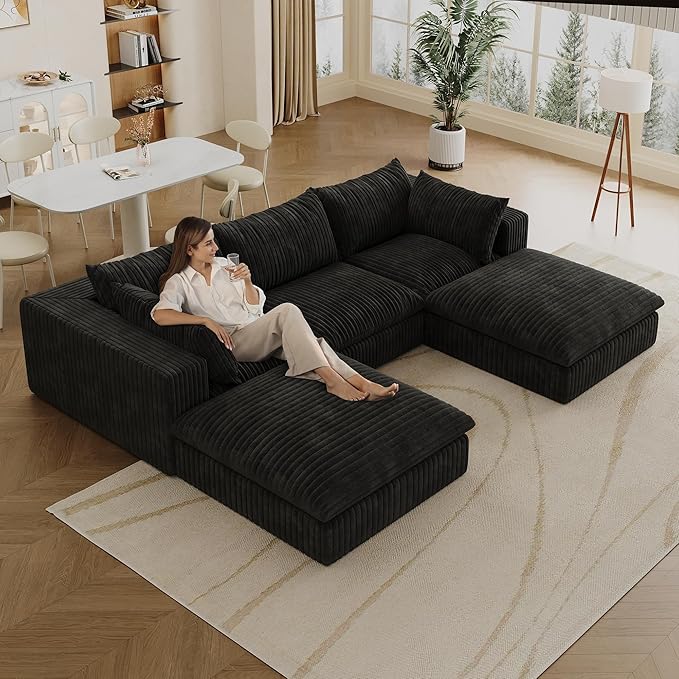 Cloud Compressed Modular Sectional Sofa with 2 Ottomans - Modern U Shaped Boneless Couch with Deep Seat Upholstered Sectional Couches for Living Room No Assembly Required | Plush Wider Armrest Dow
