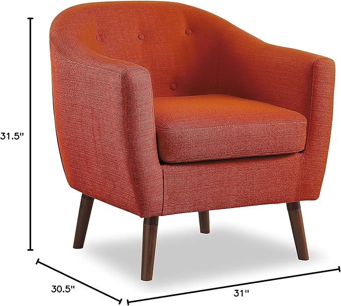 Homelegance Lucille Modern Accent Chair Upholstered Reading Chair with Button-Tufted Back Sloped Arms Removable Seat Cushion Cover and Espresso Wood Legs for Living Room Bedroom or Office Orange