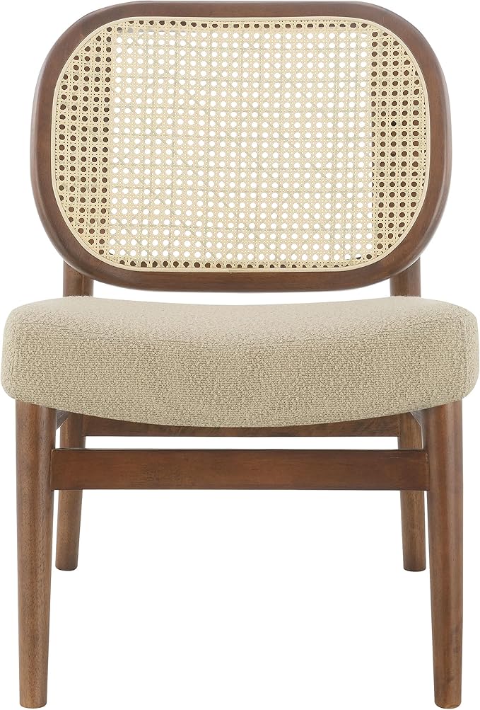 Coaster Home Furnishings - Rayo - Wood - Cane Back Upholstered Accent Chair with Armless Design Cushioned Seat and Tapered Legs - Living Room - Camel - 900621
