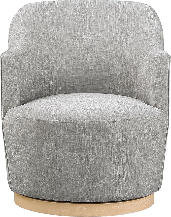 Meridian Furniture 449Grey Clarita Collection Modern | Contemporary Swivel Accent Chair with Soft Light Grey Chenille Fabric Natural Wood Finish Base 26.5 W x 30.5 D x 31 H Grey