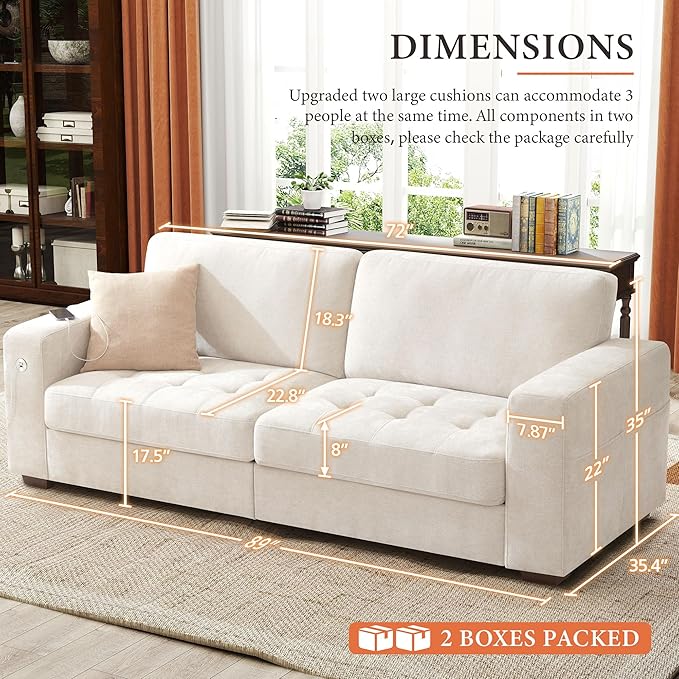 Ihanherry 89 Modern Sofa Cloud Couch Chenille Deep Seat Sofa with Removable Cover for Living Room Bedroom and Apartment Beige